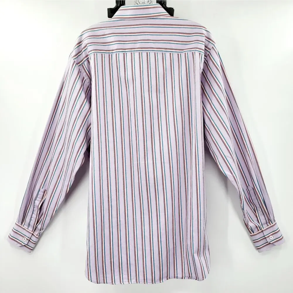 Bugatchi UOMO Classic Fit Purple Pinstripe Long Sleeve Button Up Shirt Men's XL